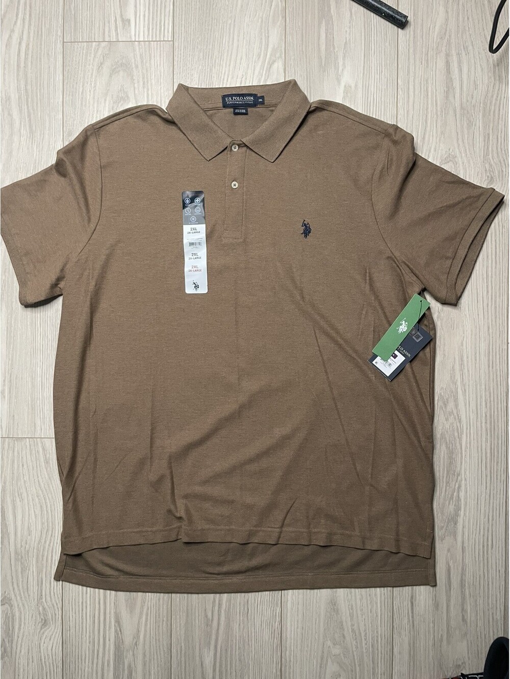 U.S. Polo Assn. Men's Performance Pique Polo Shirt Coffee Heather Size 2XL NWT